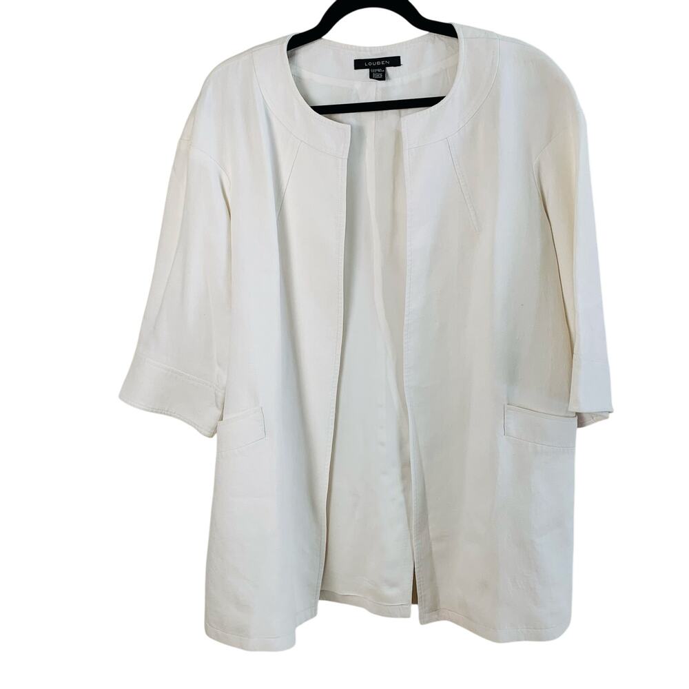 Louben Size XS Linen Blend Open Front Blazer Coat Jacket Ivory White Career - Picture 16 of 16
